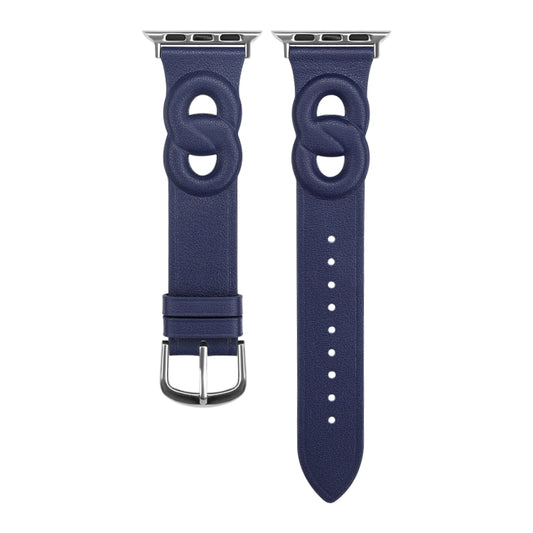 Double Rings Genuine Leather Watch Band For Apple Watch Series 9&8&7 41mm / SE 3&SE 2&6&SE&5&4 40mm / 3&2&1 38mm(Blue) by bashfashion