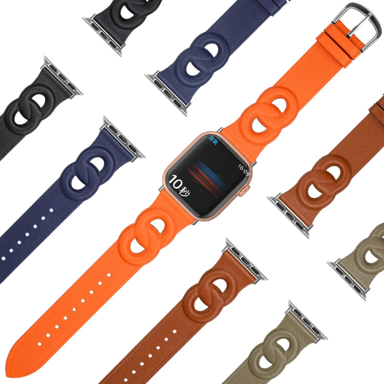 Double Rings Genuine Leather Watch Band For Apple Watch Ultra 49mm&Watch Ultra 2 49mm / Series 9&8&7 45mm / SE 3&SE 2&6&SE&5&4 44mm / 3&2&1 42mm(Grey Brown) by bashfashion