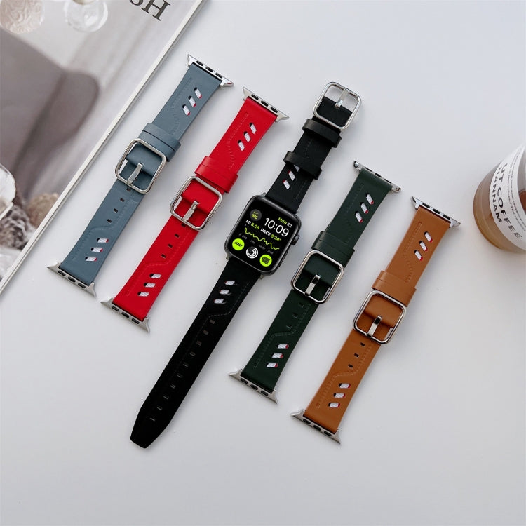 Genuine Leather Nylon Watch Band For Apple Watch Ultra 49mm&Watch Ultra 2 49mm / Series 9&8&7 45mm / SE 3&SE 2&6&SE&5&4 44mm / 3&2&1 42mm(Red) by bashfashion