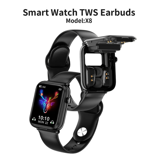 X8 1.69 inch IPS Screen Smart Watch TWS Earbuds, Support Bluetooth Call(Black) by bashfashion