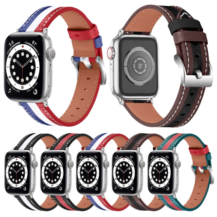 Color Matching Leather Watch Band For Apple Watch Ultra 49mm&Watch Ultra 2 49mm / Series 9&8&7 45mm / SE 3&SE 2&6&SE&5&4 44mm / 3&2&1 42mm(Brown Black) by bashfashion
