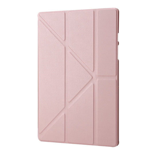 For Samsung Galaxy Tab A8 10.5 2021 Deformation Transparent Acrylic Horizontal Flip PU Leather Tablet Case(Rose Gold) by bashfashion