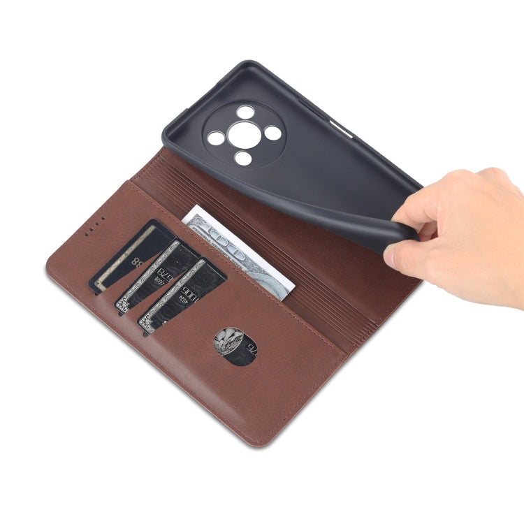 For Honor X30 AZNS Magnetic Calf Texture Leather Phone Case(Dark Brown) by AZNS