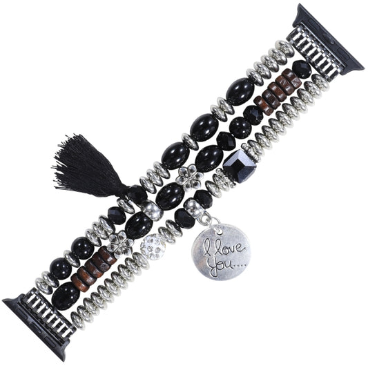 Tassel Beaded Watch Band For Apple Watch Series 9&8&7 41mm / SE 3&SE 2&6&SE&5&4 40mm / 3&2&1 38mm(Black) by bashfashion