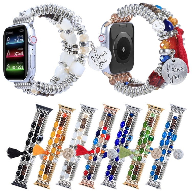 Tassel Beaded Watch Band For Apple Watch Series 9&8&7 41mm / SE 3&SE 2&6&SE&5&4 40mm / 3&2&1 38mm(White) by bashfashion