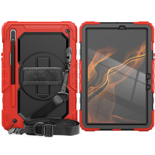 For Samsung Galaxy Tab S8 11 inch SM-X700 Silicone + PC Tablet Case with Shoulder Strap(Red+Black) by bashfashion