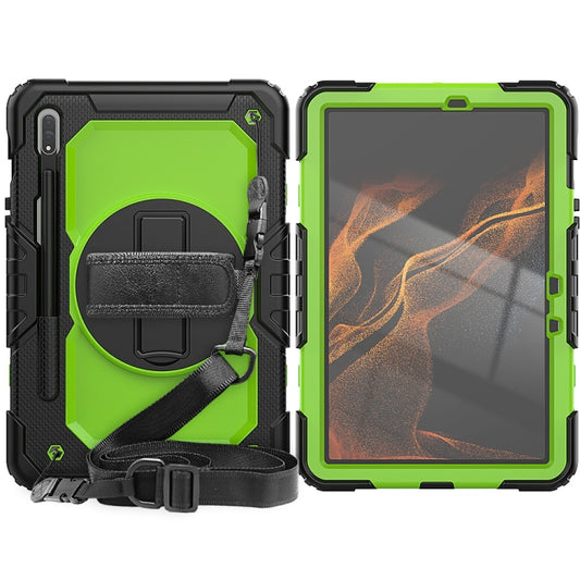 For Samsung Galaxy Tab S8 11 inch SM-X700 Silicone + PC Tablet Case with Shoulder Strap(Black+Yellow Green) by bashfashion