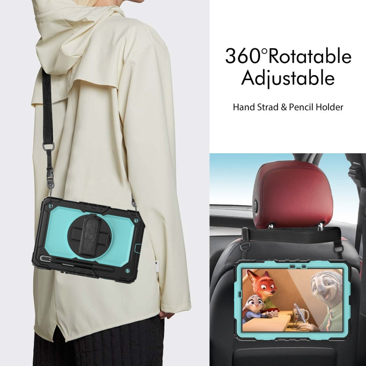 For Samsung Galaxy Tab S8 11 inch SM-X700 Silicone + PC Tablet Case with Shoulder Strap(Black+Light Blue) by bashfashion