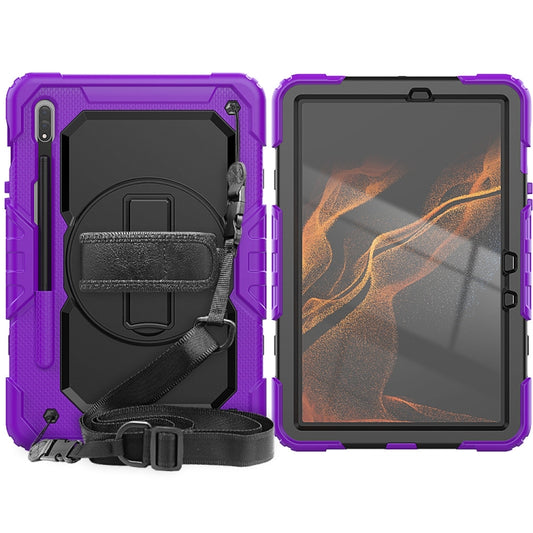 For Samsung Galaxy Tab S8 11 inch SM-X700 Silicone + PC Tablet Case with Shoulder Strap(Purple+Black) by bashfashion