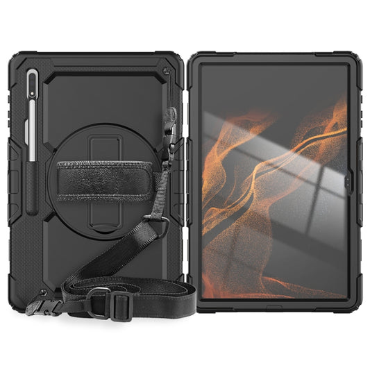 For Samsung Galaxy Tab S10 Ultra / S9 Ultra / S8 Ultra Silicone + PC Tablet Case with Shoulder Strap(Black) by bashfashion