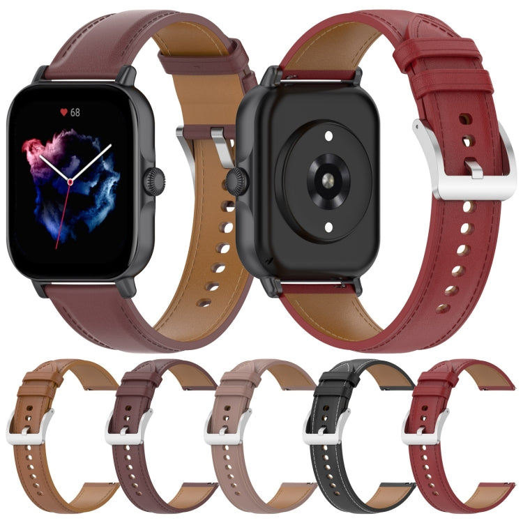 20mm Universal Genuine Leather Watch Band(Dark Pink) by bashfashion