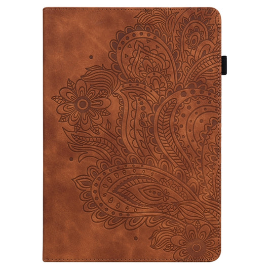 For Samsung Galaxy Tab A7 Lite Peacock Embossed Pattern Leather Tablet Case(Brown) by bashfashion