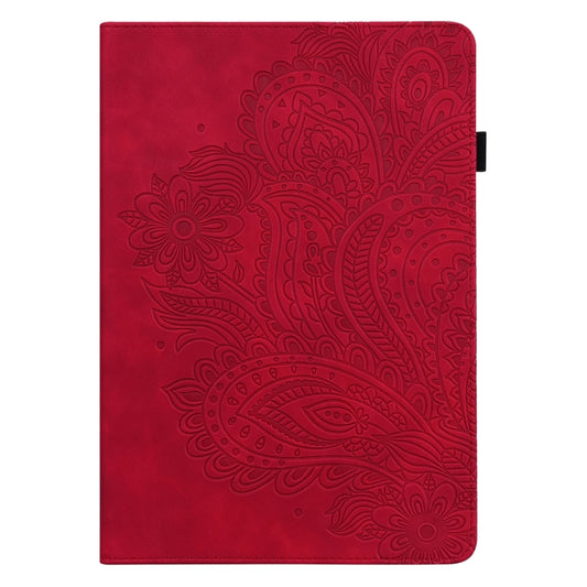 For Samsung Galaxy Tab A8 10.5 2021 Peacock Embossed Pattern Leather Tablet Case(Red) by bashfashion