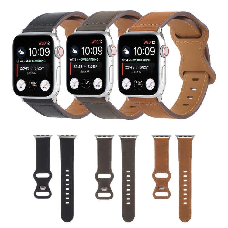 Crazy Horse Leather Butterfly Buckle Watch Band For Apple Watch Series 9&8&7 41mm / SE 3&SE 2&6&SE&5&4 40mm / 3&2&1 38mm(Brown) by bashfashion
