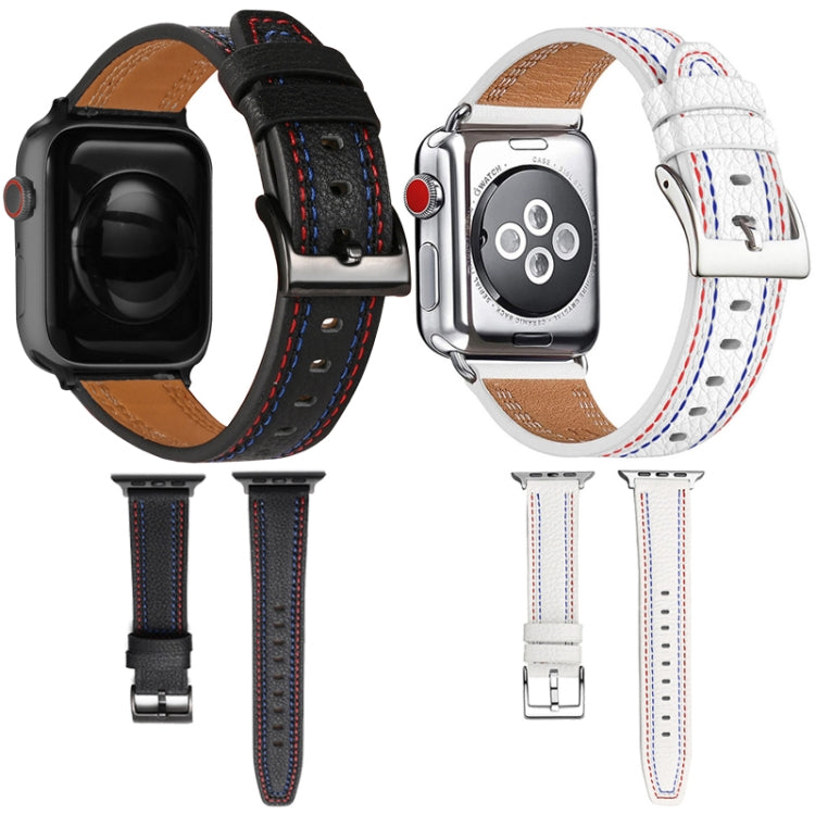 Three-line Leather Watch Band For Apple Watch Series 9&8&7 41mm / SE 3&SE 2&6&SE&5&4 40mm / 3&2&1 38mm(White) by bashfashion