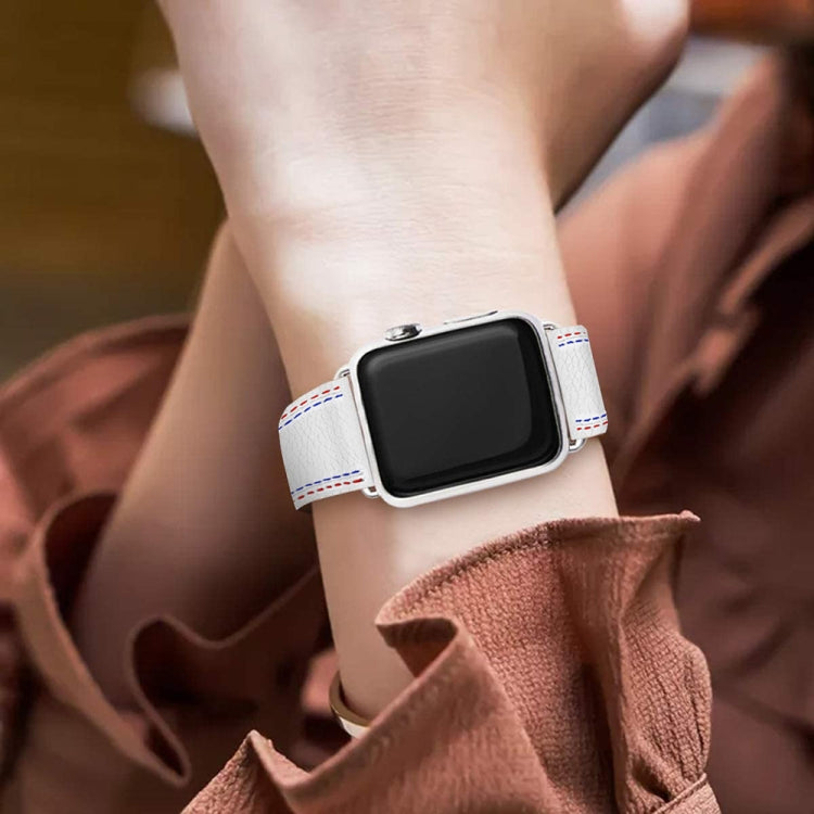Three-line Leather Watch Band For Apple Watch Ultra 49mm&Watch Ultra 2 49mm / Series 9&8&7 45mm / SE 3&SE 2&6&SE&5&4 44mm / 3&2&1 42mm(White) by bashfashion
