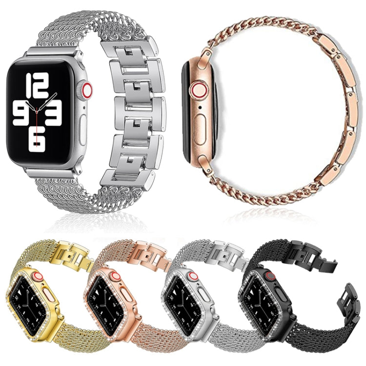 Thin Chain Steel Watch Band For Apple Watch Series 9&8&7 41mm / SE 3&SE 2&6&SE&5&4 40mm / 3&2&1 38mm(Black) by bashfashion