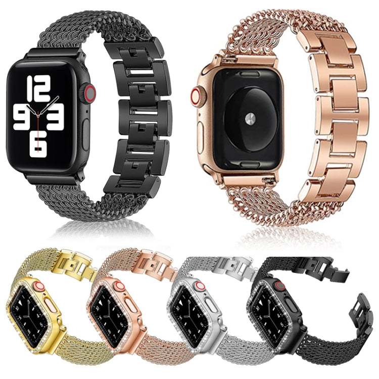 Thin Chain Steel Watch Band For Apple Watch Ultra 49mm&Watch Ultra 2 49mm / Series 9&8&7 45mm / SE 3&SE 2&6&SE&5&4 44mm / 3&2&1 42mm(Rose Gold) by bashfashion