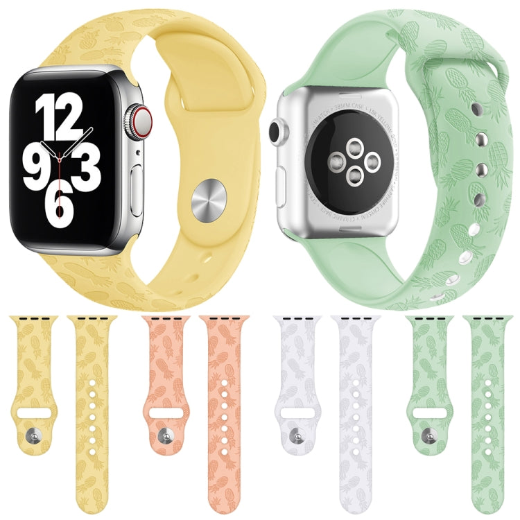 Pineapple Embossing Silicone Watch Band For Apple Watch Series 9&8&7 41mm / SE 3&SE 2&6&SE&5&4 40mm / 3&2&1 38mm(White) by bashfashion