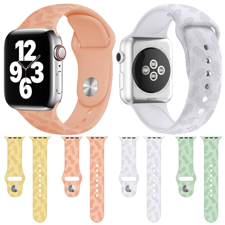 Pineapple Embossing Silicone Watch Band For Apple Watch Ultra 49mm&Watch Ultra 2 49mm / Series 9&8&7 45mm / SE 3&SE 2&6&SE&5&4 44mm / 3&2&1 42mm(White) by bashfashion