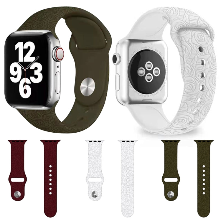 Rose Embossing Silicone Watch Band For Apple Watch Ultra 49mm&Watch Ultra 2 49mm / Series 9&8&7 45mm / SE 3&SE 2&6&SE&5&4 44mm / 3&2&1 42mm(Wine Red) by bashfashion