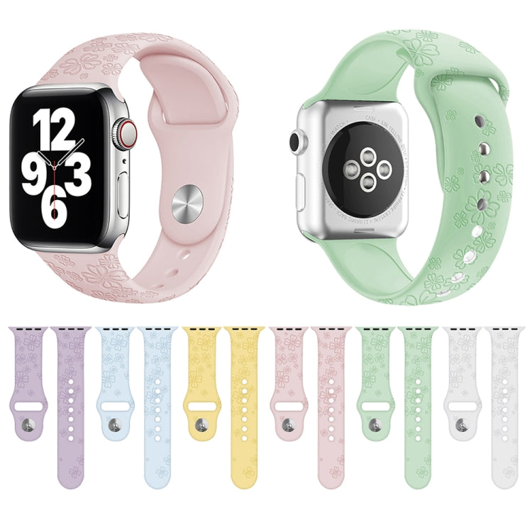 Four-leaf Clover Embossing Silicone Watch Band For Apple Watch Series 9&8&7 41mm / SE 3&SE 2&6&SE&5&4 40mm / 3&2&1 38mm(Light Green) by bashfashion