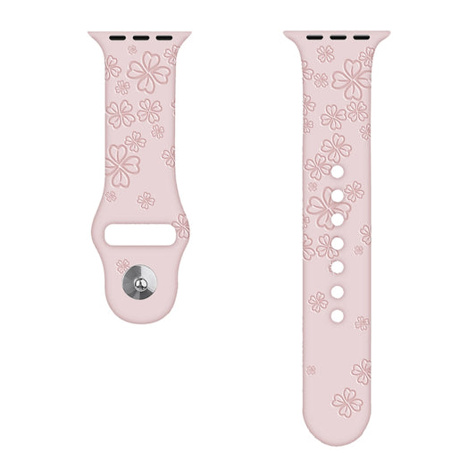 Four-leaf Clover Embossing Silicone Watch Band For Apple Watch Ultra 49mm&Watch Ultra 2 49mm / Series 9&8&7 45mm / SE 3&SE 2&6&SE&5&4 44mm / 3&2&1 42mm(Pink Sand) by bashfashion