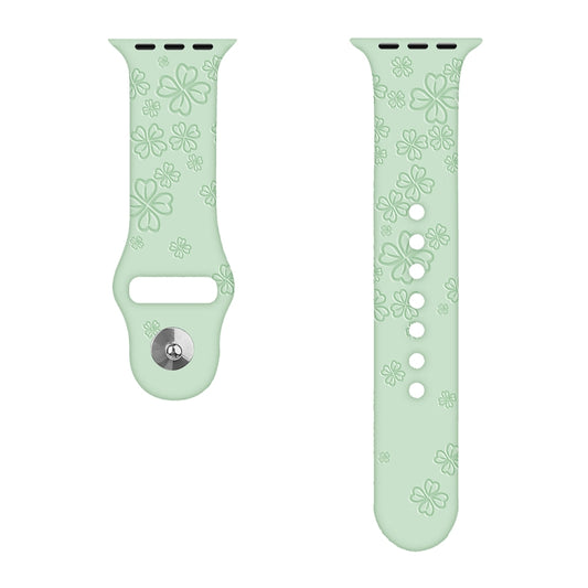 Four-leaf Clover Embossing Silicone Watch Band For Apple Watch Ultra 49mm&Watch Ultra 2 49mm / Series 9&8&7 45mm / SE 3&SE 2&6&SE&5&4 44mm / 3&2&1 42mm(Light Green) by bashfashion