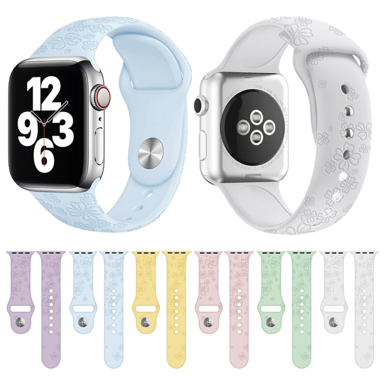 Four-leaf Clover Embossing Silicone Watch Band For Apple Watch Ultra 49mm&Watch Ultra 2 49mm / Series 9&8&7 45mm / SE 3&SE 2&6&SE&5&4 44mm / 3&2&1 42mm(Light Blue) by bashfashion