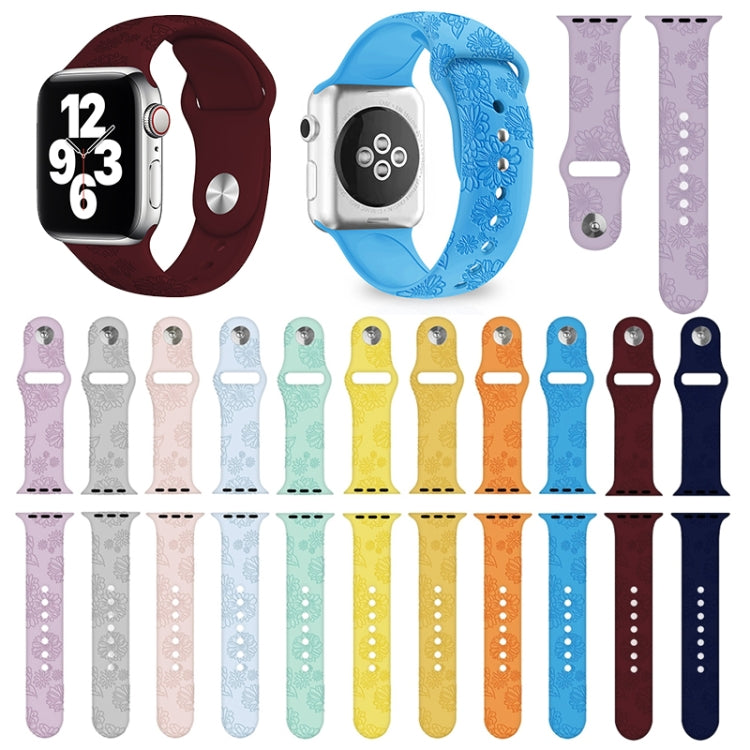 Sunflower Embossing Silicone Watch Band For Apple Watch Series 9&8&7 41mm / SE 3&SE 2&6&SE&5&4 40mm / 3&2&1 38mm(Sky Blue) by bashfashion