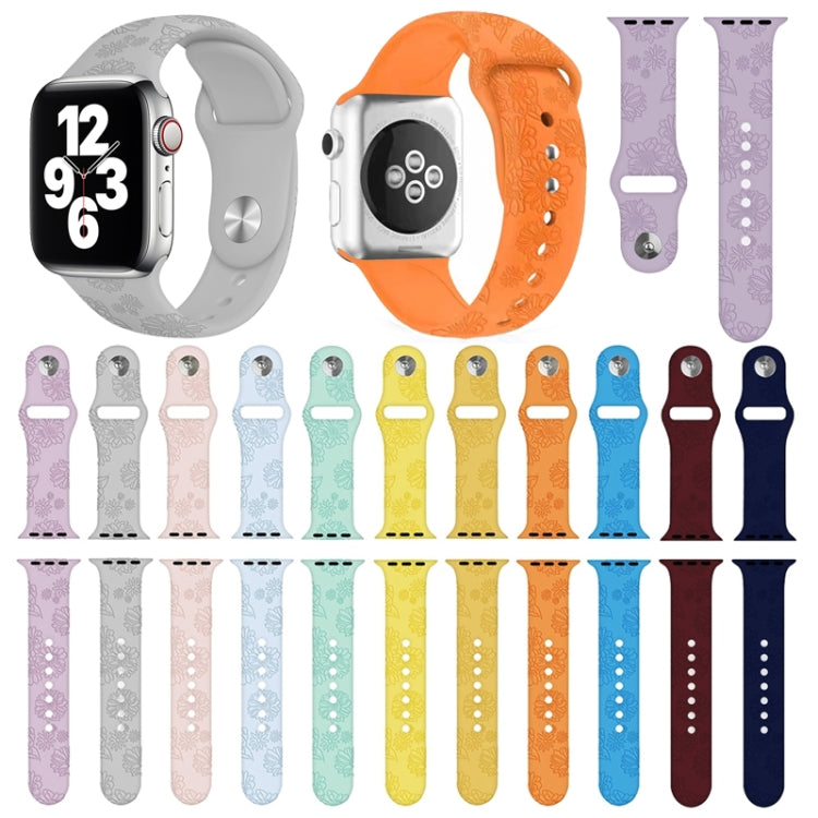 Sunflower Embossing Silicone Watch Band For Apple Watch Ultra 49mm&Watch Ultra 2 49mm / Series 9&8&7 45mm / SE 3&SE 2&6&SE&5&4 44mm / 3&2&1 42mm(Blue) by bashfashion