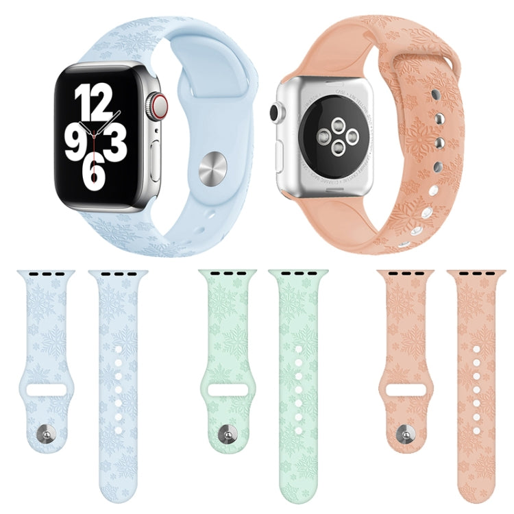 Snowflake Embossing Silicone Watch Band For Apple Watch Series 9&8&7 41mm / SE 3&SE 2&6&SE&5&4 40mm / 3&2&1 38mm(Light Green) by bashfashion