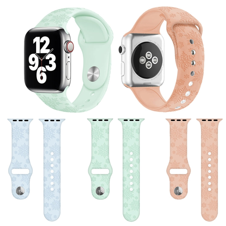 Snowflake Embossing Silicone Watch Band For Apple Watch Ultra 49mm&Watch Ultra 2 49mm / Series 9&8&7 45mm / SE 3&SE 2&6&SE&5&4 44mm / 3&2&1 42mm(Light Green) by bashfashion