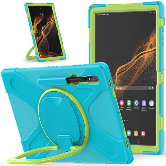 For Samsung Galaxy Tab S8 Ultra X900 Silicone + PC Tablet Protective Case(Light Blue+Yellow Green) by bashfashion