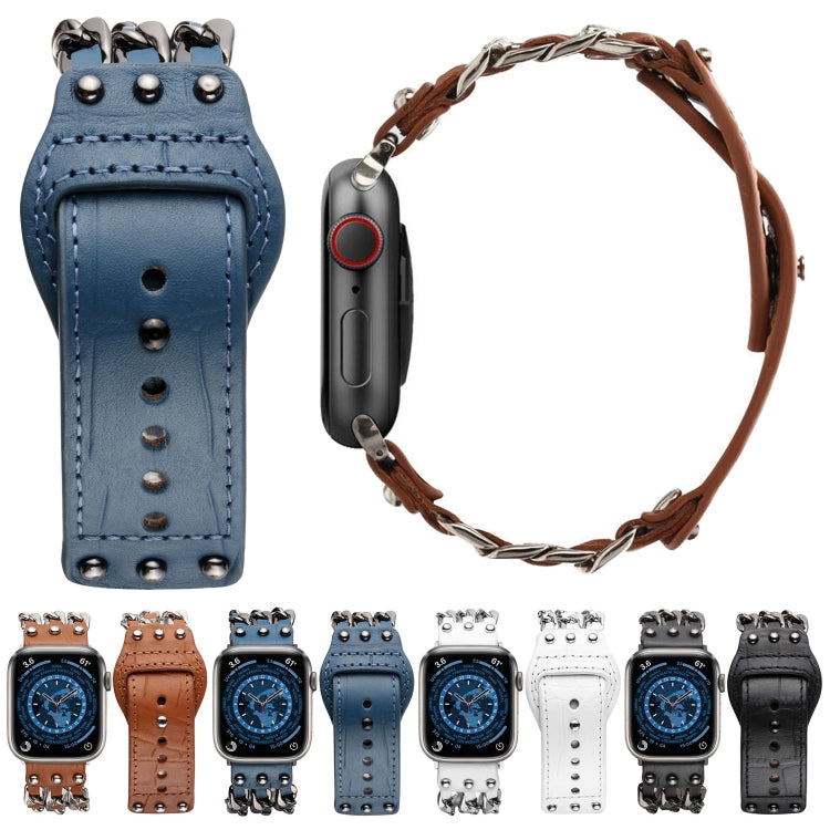 Genuine Leather Male Style Watch Band For Apple Watch Ultra 49mm&Watch Ultra 2 49mm / Series 9&8&7 45mm / SE 3&SE 2&6&SE&5&4 44mm / 3&2&1 42mm(Blue) by bashfashion