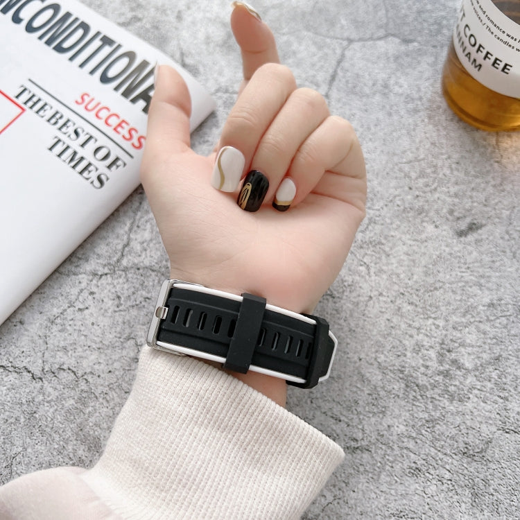 Two-color Silicone Watch Band For Apple Watch Series 9&8&7 41mm / SE 3&SE 2&6&SE&5&4 40mm / 3&2&1 38mm(Black + Orange) by bashfashion