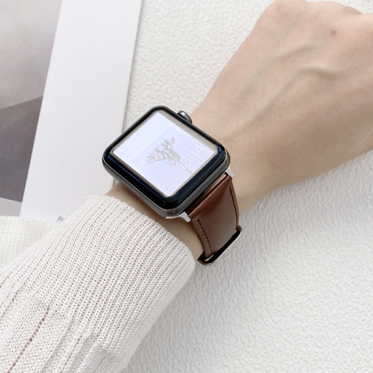 Glossy Leather Watch Band For Apple Watch Ultra 49mm&Watch Ultra 2 49mm / Series 9&8&7 45mm / SE 3&SE 2&6&SE&5&4 44mm / 3&2&1 42mm(Brown) by bashfashion