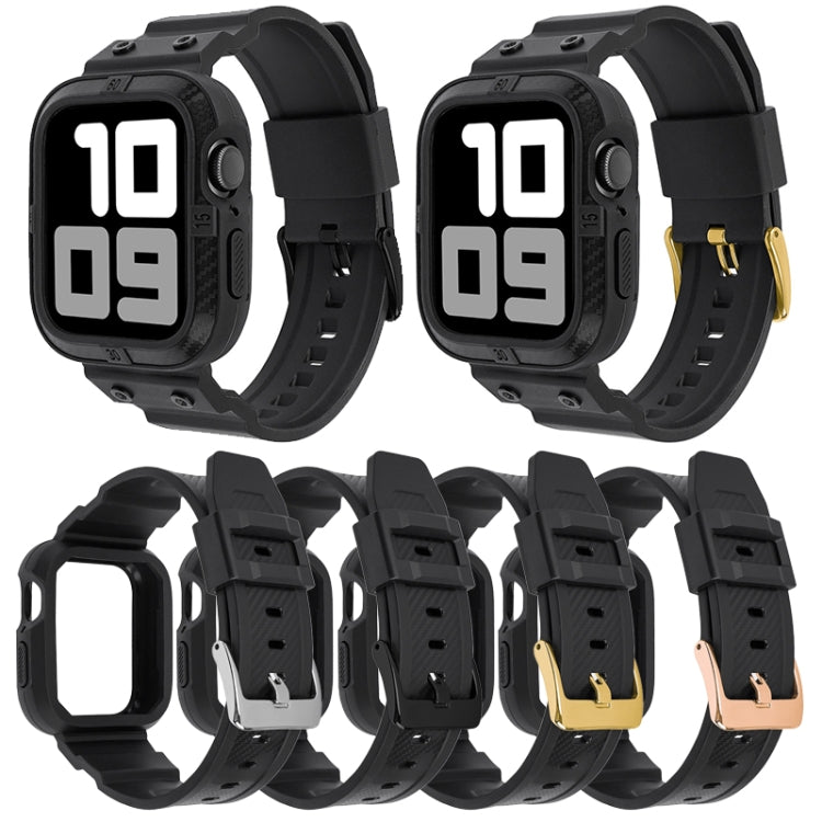 Carbon Fiber Integrated Sport Watch Band For Apple Watch Series 8&7 45mm / SE 2&6&SE&5&4 44mm / 3&2&1 42mm(Rose Gold Buckle) by bashfashion