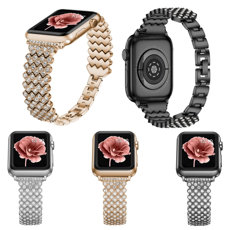 Heart Diamond Metal Watch Band For Apple Watch Ultra 49mm&Watch Ultra 2 49mm / Series 9&8&7 45mm / SE 3&SE 2&6&SE&5&4 44mm / 3&2&1 42mm(Black) by bashfashion