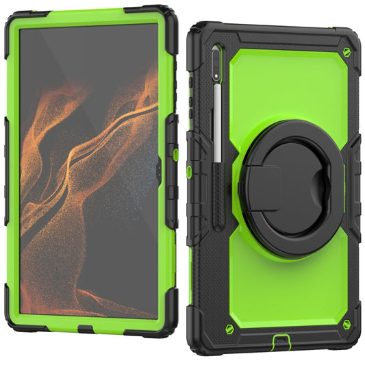 For Samsung Galaxy Tab S8 Ultra Shoulder Strap Silicone + PC Tablet Case(Yellow Green) by bashfashion