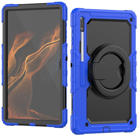 For Samsung Galaxy Tab S8 Ultra Shoulder Strap Silicone + PC Tablet Case(Blue Black) by bashfashion