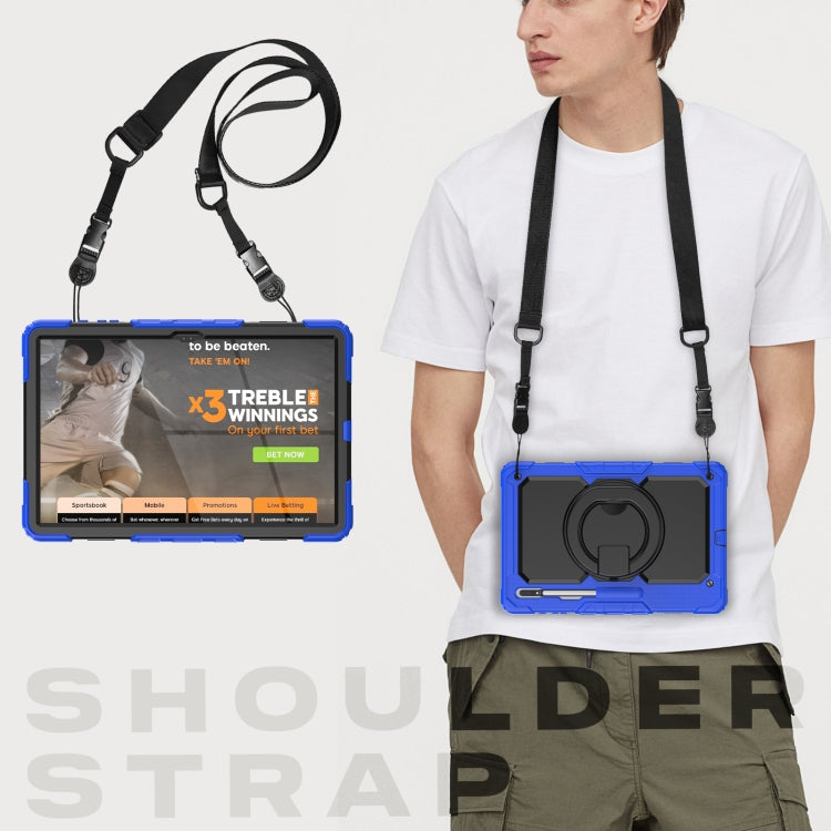 For Samsung Galaxy Tab S8 Ultra Shoulder Strap Silicone + PC Tablet Case(Blue Black) by bashfashion