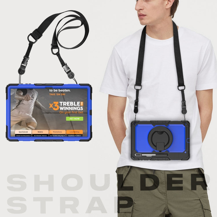 For Samsung Galaxy Tab S8 Ultra Shoulder Strap Silicone + PC Tablet Case(Black Blue) by bashfashion
