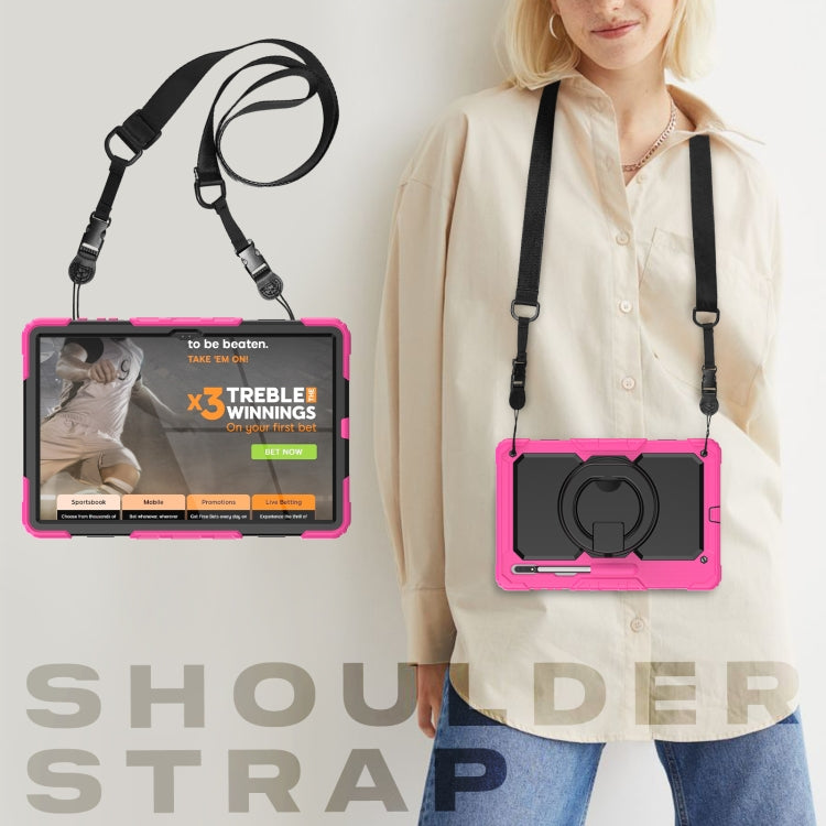 For Samsung Galaxy Tab S8 Ultra Shoulder Strap Silicone + PC Tablet Case(Rose Red Black) by bashfashion