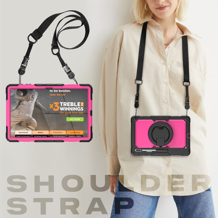 For Samsung Galaxy Tab S8 Ultra Shoulder Strap Silicone + PC Tablet Case(Black Rose Red) by bashfashion