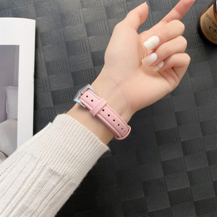 Small Waist Lychee Texture Watch Band For Apple Watch Series 9&8&7 41mm / SE 3&SE 2&6&SE&5&4 40mm / 3&2&1 38mm(Pink) by bashfashion