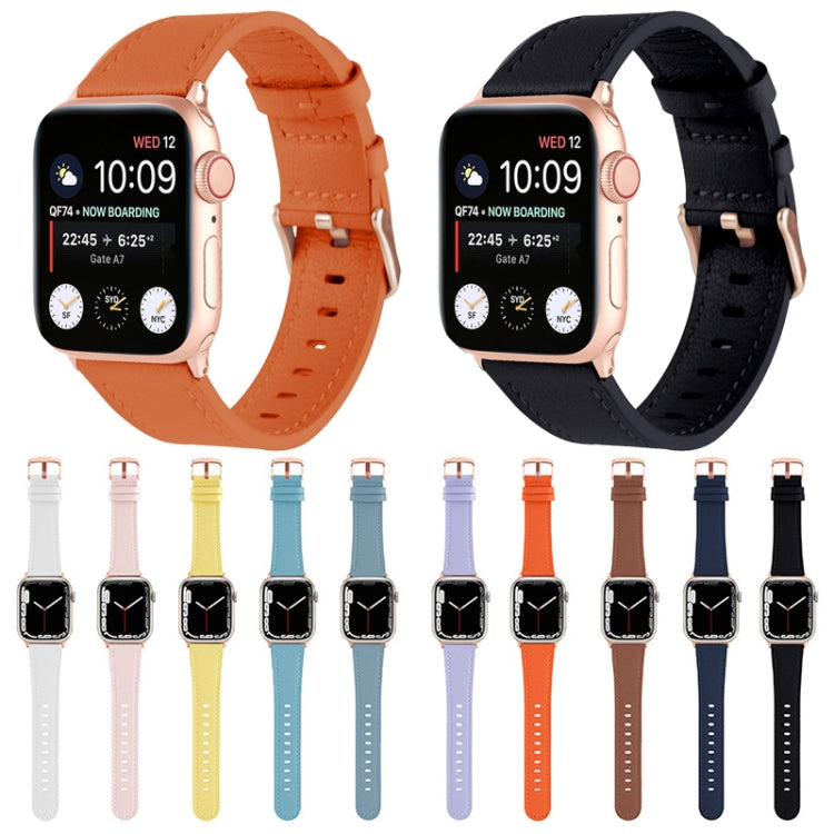Small Waist Genuine Leather Watch Band For Apple Watch Ultra 49mm&Watch Ultra 2 49mm / Series 9&8&7 45mm / SE 3&SE 2&6&SE&5&4 44mm / 3&2&1 42mm(Orange) by bashfashion