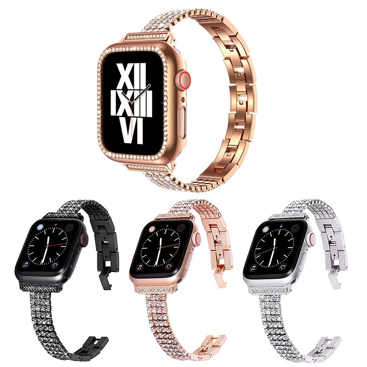 Four-row Diamond-set Metal Watch Band For Apple Watch Ultra 49mm&Watch Ultra 2 49mm / Series 9&8&7 45mm / SE 3&SE 2&6&SE&5&4 44mm / 3&2&1 42mm(Silver) by bashfashion