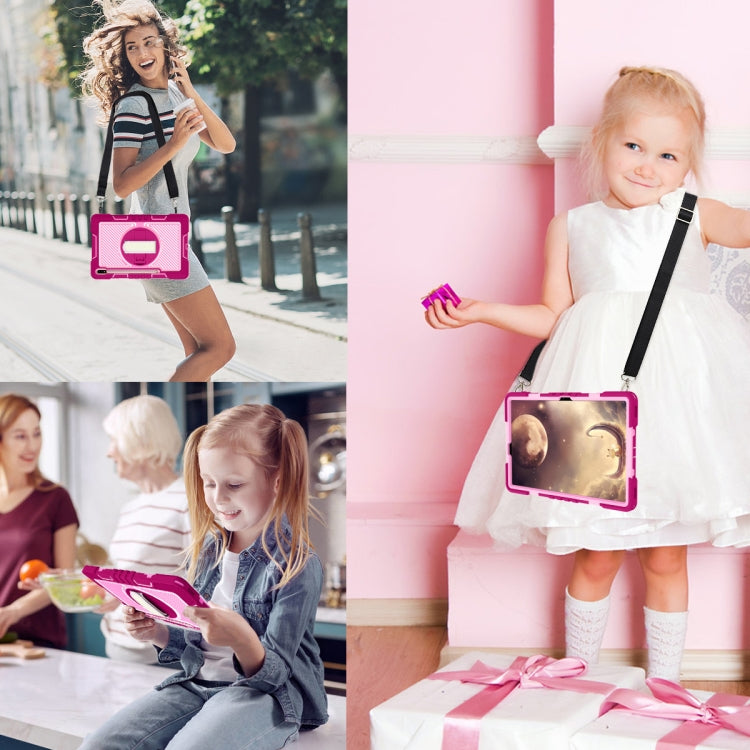 For Samsung Galaxy Tab A7 Lite 360 Degree Rotation Contrast Color Silicone + PC Tablet Case(Rose Red+Pink) by bashfashion