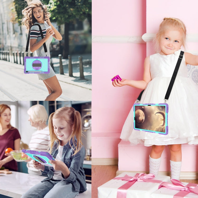 For Samsung Galaxy Tab A7 Lite 360 Degree Rotation Contrast Color Silicone + PC Tablet Case(Purple+Mint Green) by bashfashion